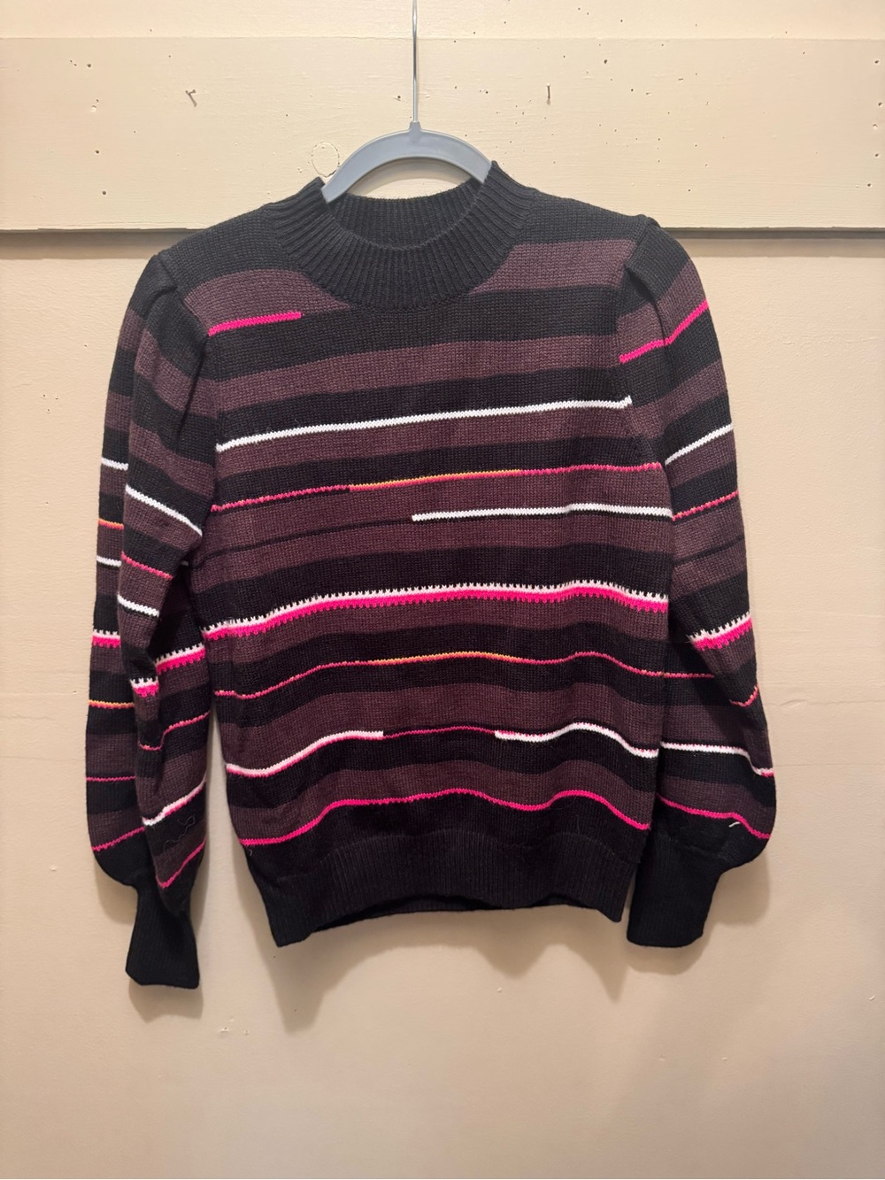 Dear John Striped Crewneck Sweater in Charcoal, Pink and White